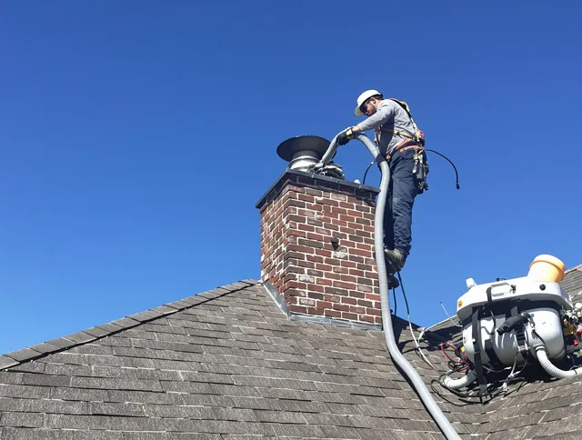 Dedicated East Windsor Chimney Sweep team member cleaning a chimney in East Windsor, CT