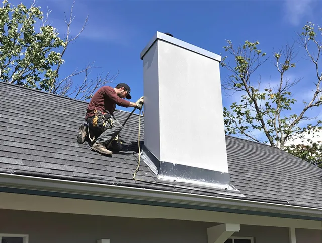 East Windsor Chimney Sweep team member finishing chimney construction in East Windsor, CT