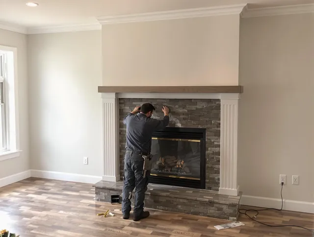 East Windsor Chimney Sweep finishing a custom fireplace install in East Windsor, CT